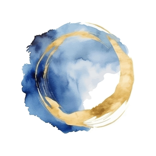 Blue watercolor Illustration and gold isolated on white background