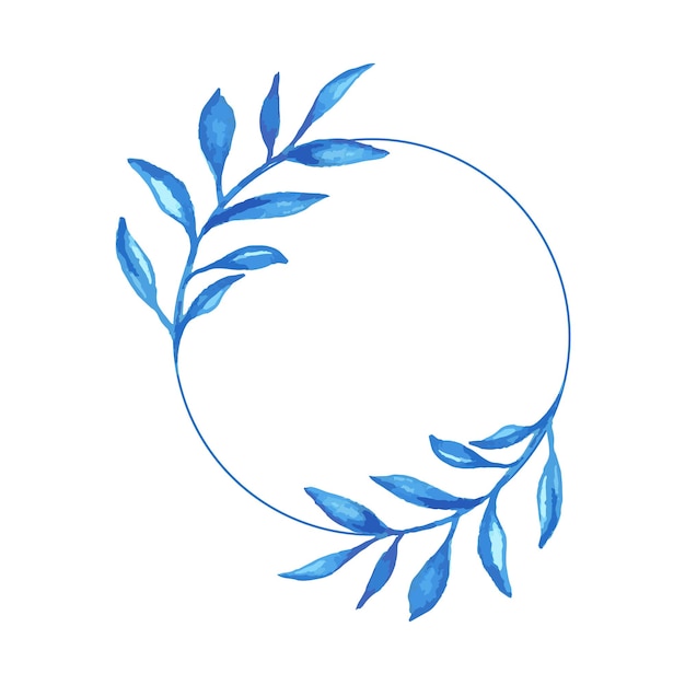 Синие акварельные листья круговая рамка для открытки или приглашения Ручной рисунок букета зелени векторная изолированная иллюстрация