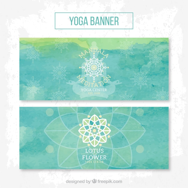 Vector blue watercolor lotus flower banners