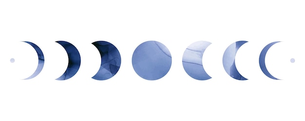 Blue watercolor moon phases silhouettes