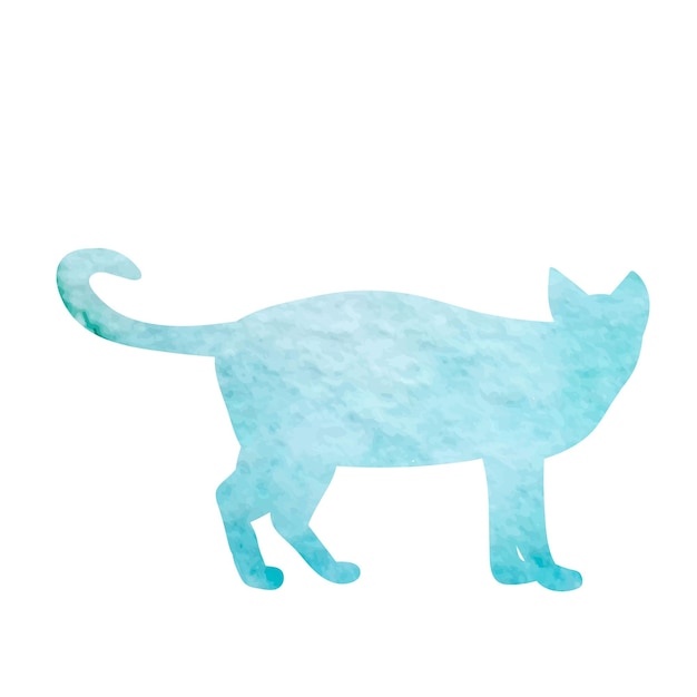 Blue watercolor silhouette of a cat