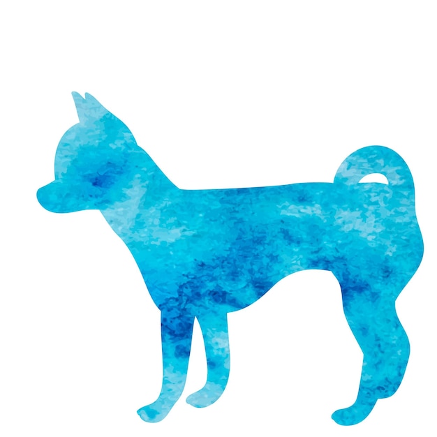 Blue watercolor silhouette of a dog