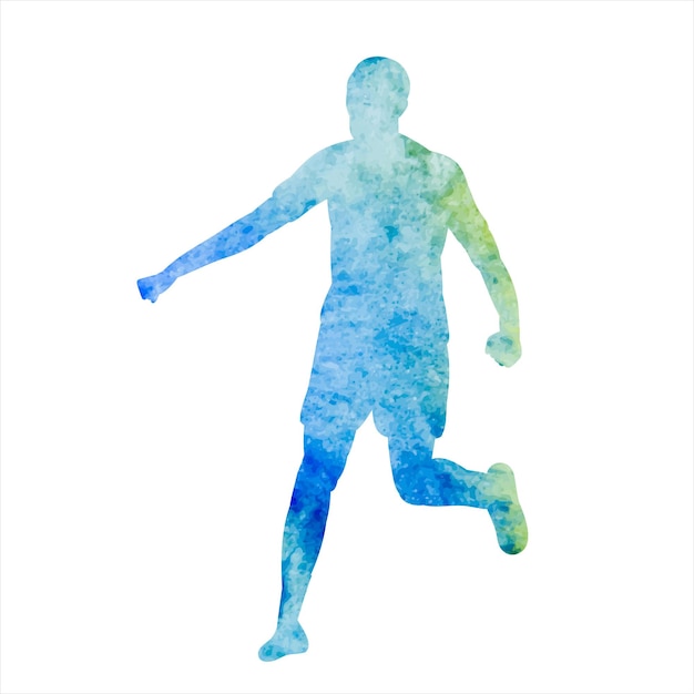 Blue watercolor silhouette of a man walking