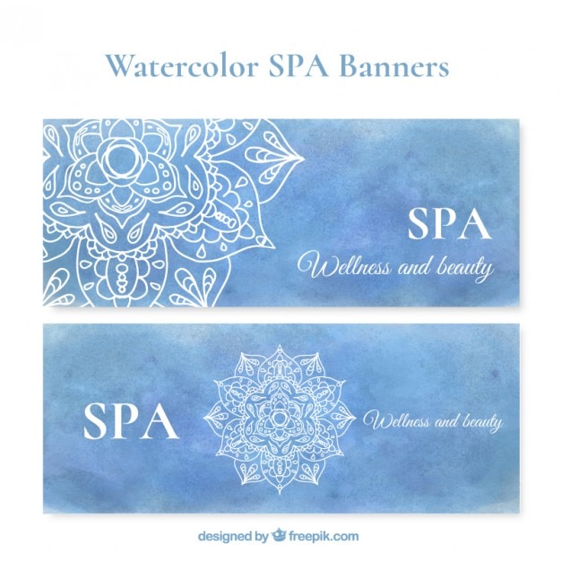 Blue watercolor spa banners