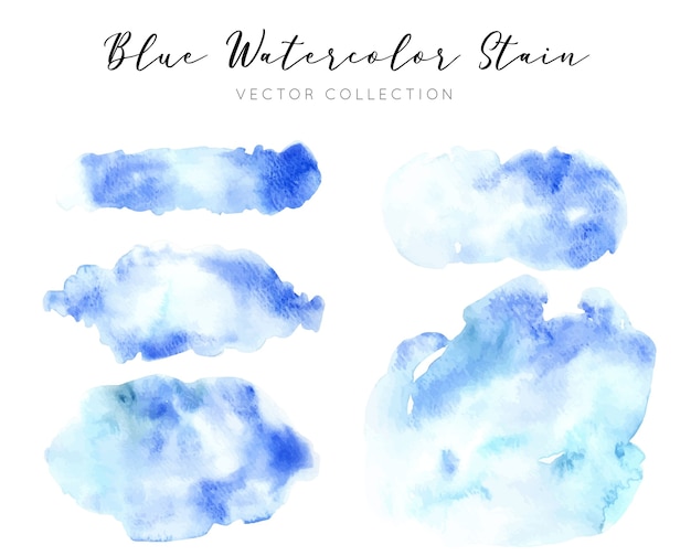 Vector blue watercolor stain collection