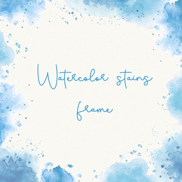 Blue watercolor stains frame with textured paper background