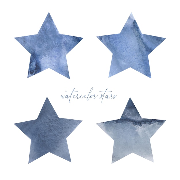 Blue watercolor stars set