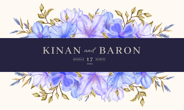 Vector blue watercolor wedding invitation with floral frame