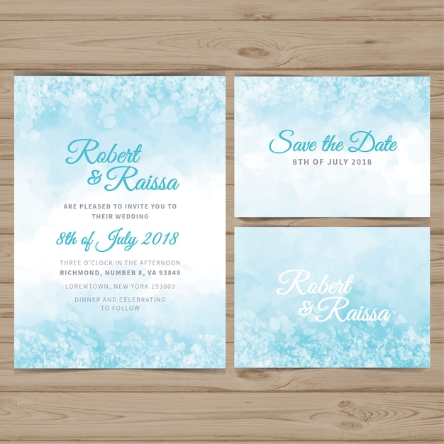 Vector blue watercolor wedding invitation