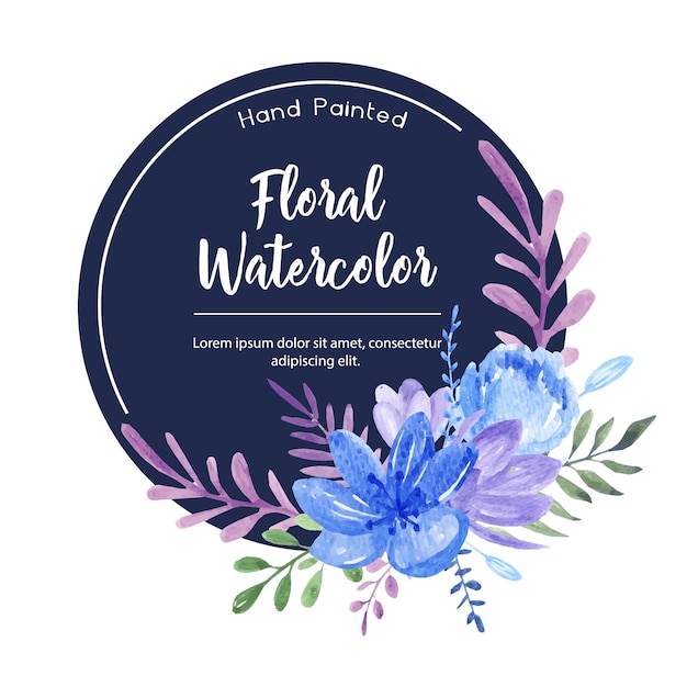 Vector blue watercolor wreath with frame