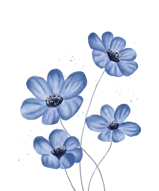 Fiori di prato acquerello blu isolati su bianco. progettazione di poster botanici. cartolina estiva