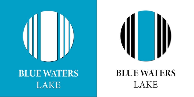 白と青の背景ベクトルに分離されたブルーウォーターズ湖のロゴデザインのインスピレーション