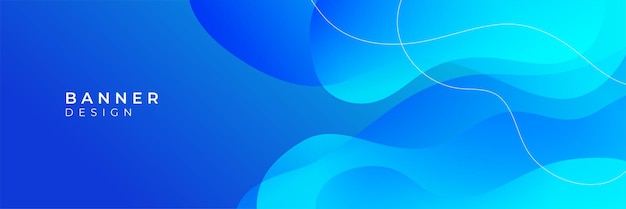 Blue wave background. Abstract geometric blue wide banner layout design