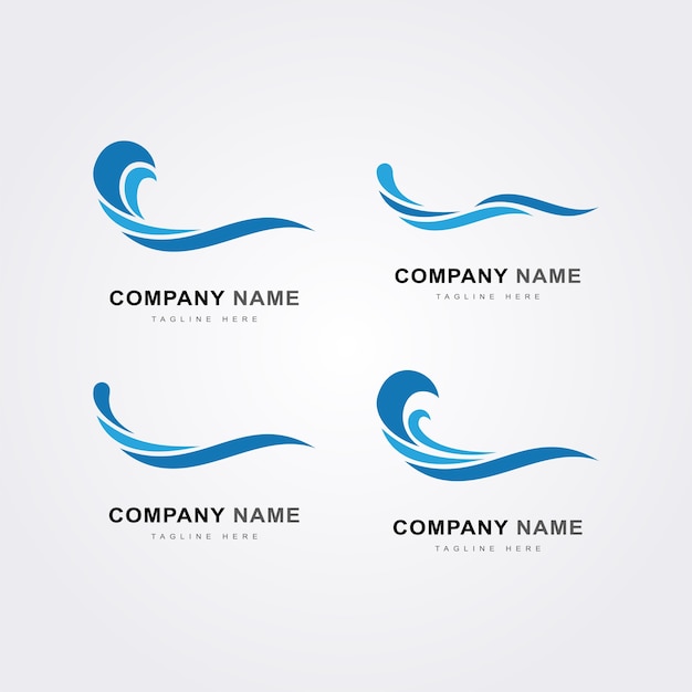 Синяя волна набор значок логотипа