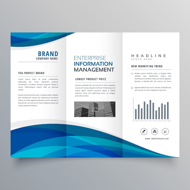 blue wave trifold business brochure design template