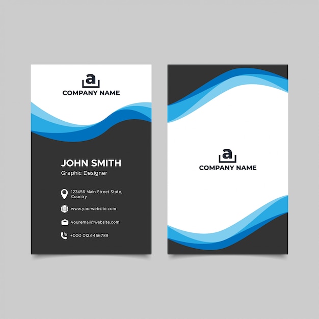 Blue wavy business card template design