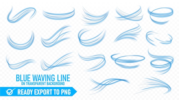 Blue wavy line set ready export to png file isolated and easy to edit