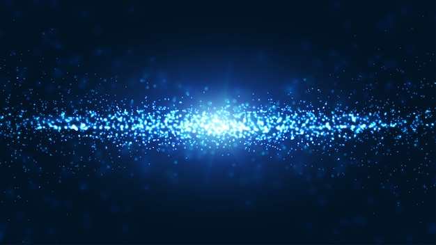 Blue wavy and shining abstract particles background.