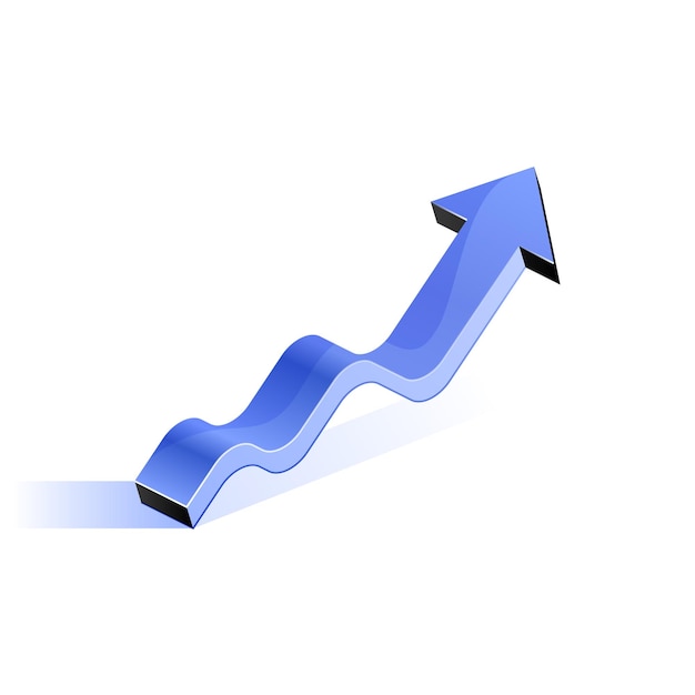 Синяя волнистая стрелка вверх в изометрической проекции