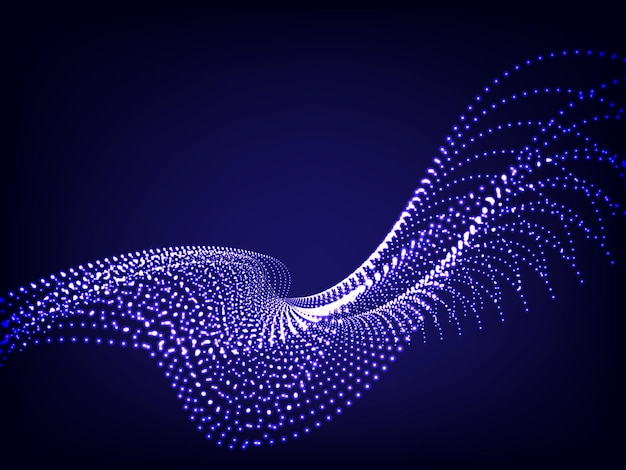 Vector blue wavy wave particle on dark blue.