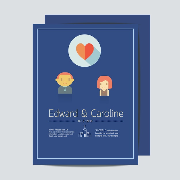 Blue wedding invitation card template.