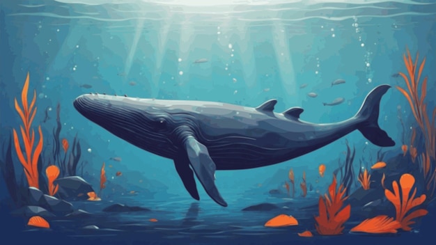 blue whale in deep sea vector illustration