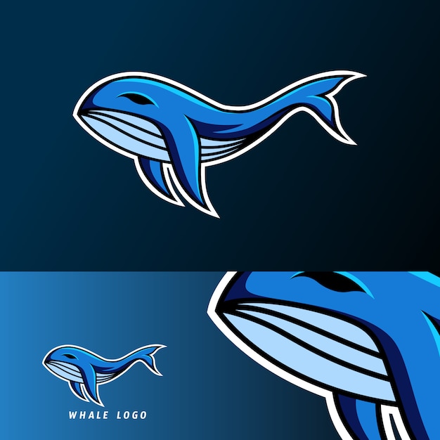 Vettore modello di logo esport di gioco di sport di mascotte di pesce balena blu per squadra squadra