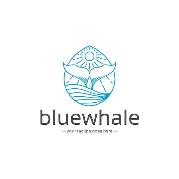 Modello di logo blu coda di balena Vettore Premium
