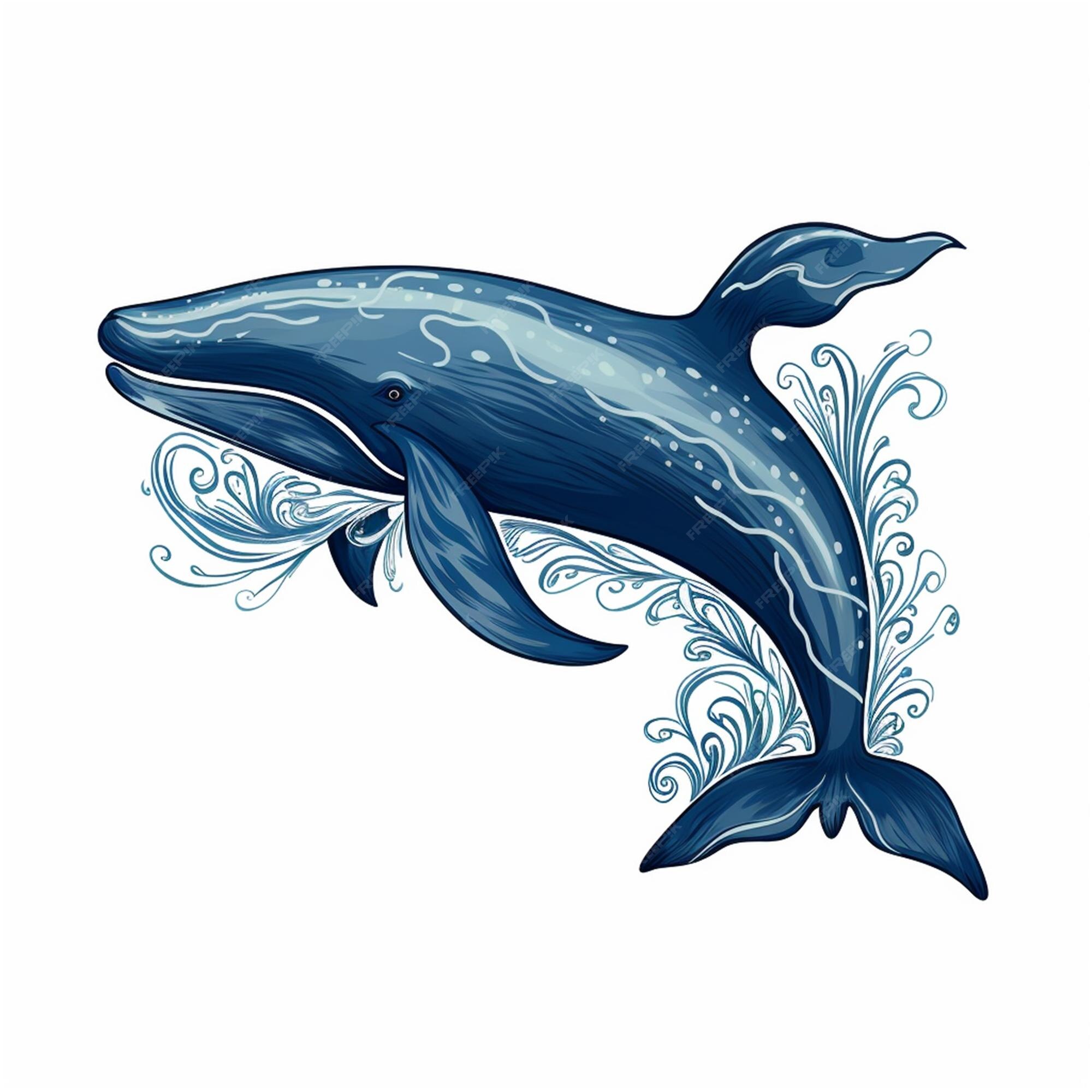 Premium Vector | Blue whale with floral ornament isolated on white