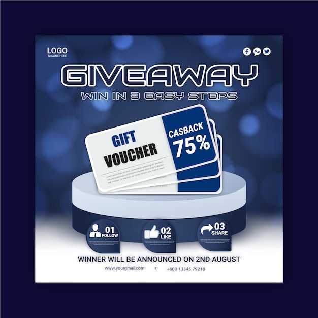 A blue and white advertises a gift voucher.