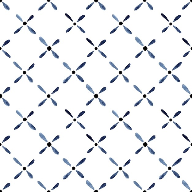 Vector blue and white azulejos tile hand painted watercolor illustration seamless pattern