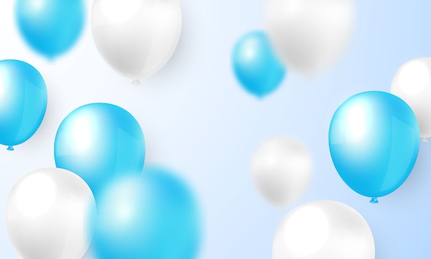 다양한 축제의 축하 파란색과 흰색 풍선 디자인 배경