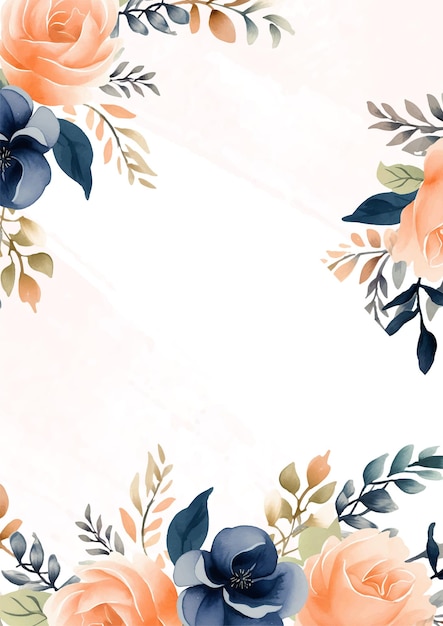 植物と花の招待状のための青白と青の水彩の手絵の背景テンプレート