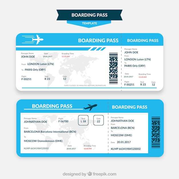 Blue and white boarding pass template