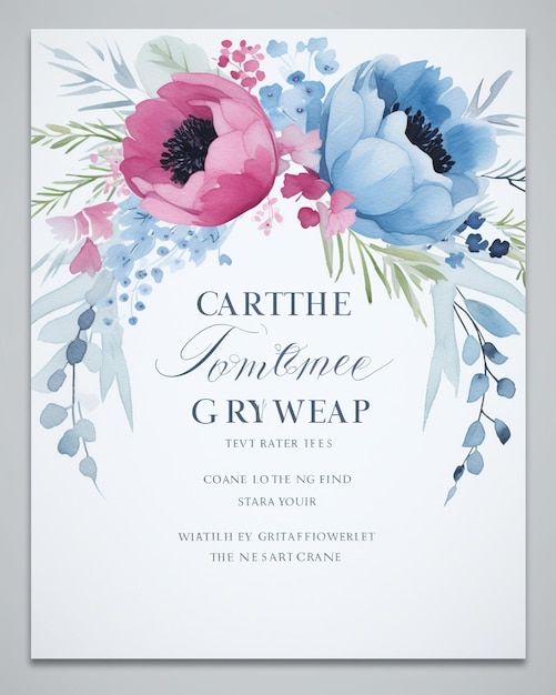 Vector blue white bouquet wedding invitation