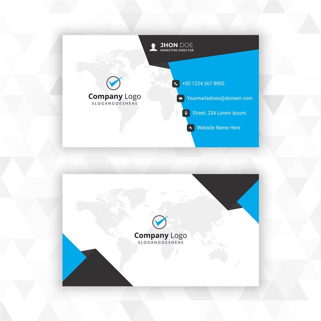 blue and white business card design or simple and clean business card template