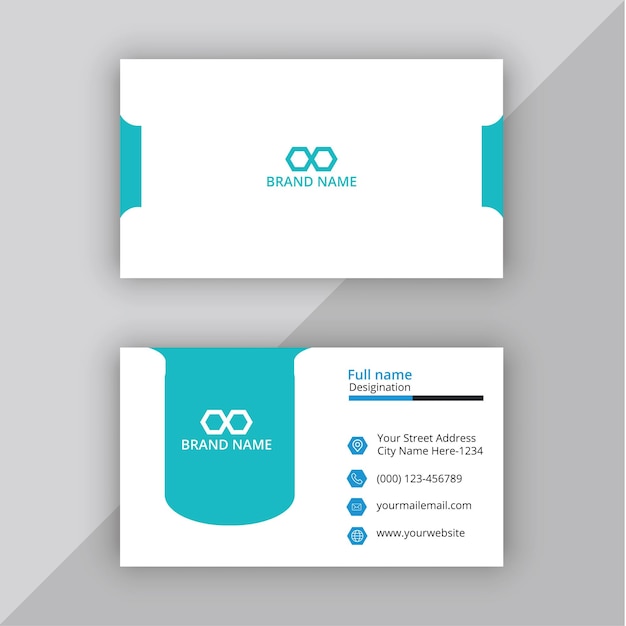 Blue and white business card Premium Vector