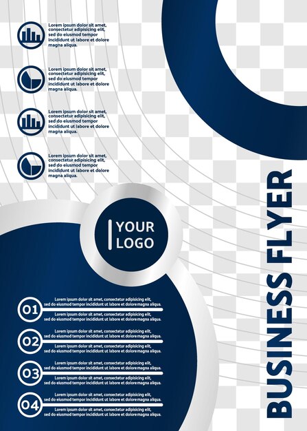 A blue and white business flyer