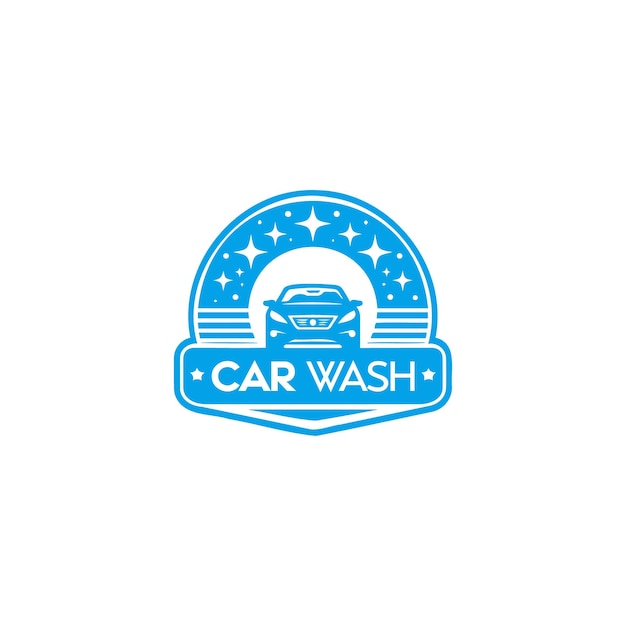 Blue and White Car Wash Logo With Stars and Automotive Imagery