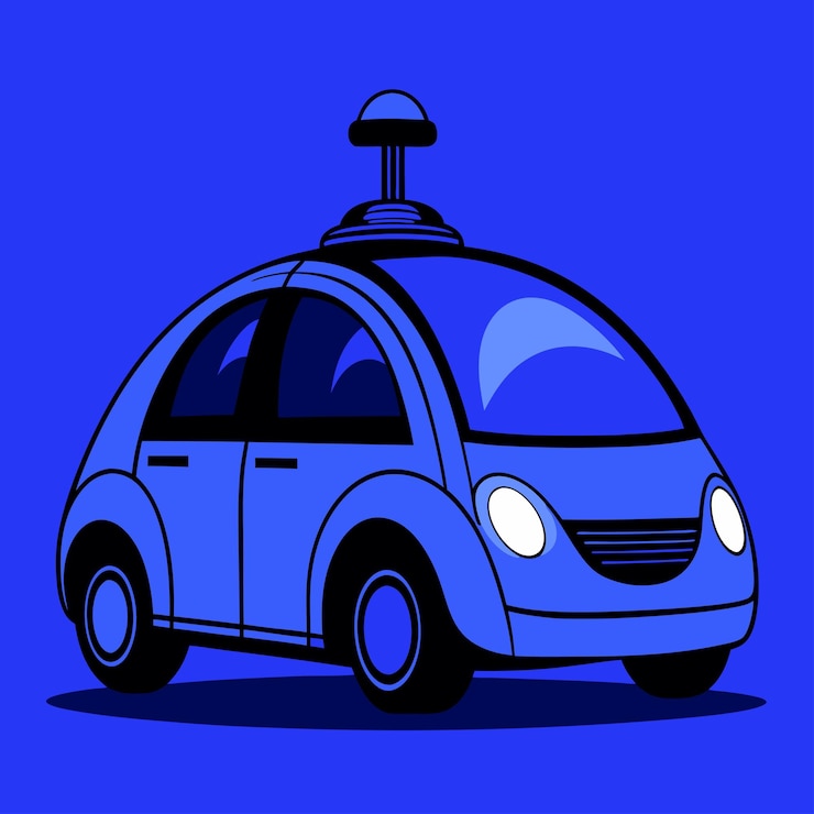 Vector a blue and white car with the word car on the front