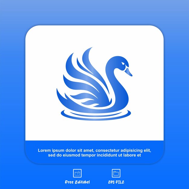 a blue and white card with a blue swan on it