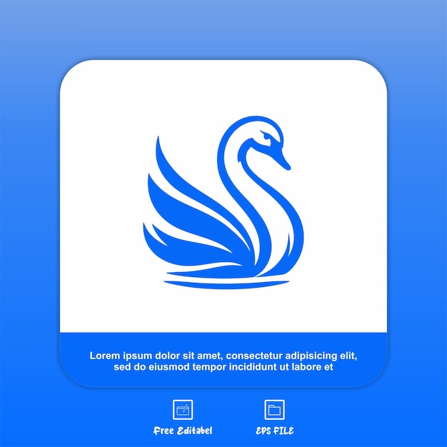 a blue and white card with a swan on it