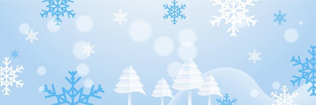 Vettore stendardo natalizio blu e bianco con fiocchi di neve stendardo di auguri di buon natale e buon anno nuovo intestazioni orizzontali di sfondo di nuovo anno cartelloni di cartoline sito web illustrazione vettoriale