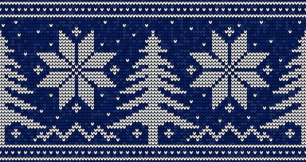 Blue and white christmas knitting seamless pattern