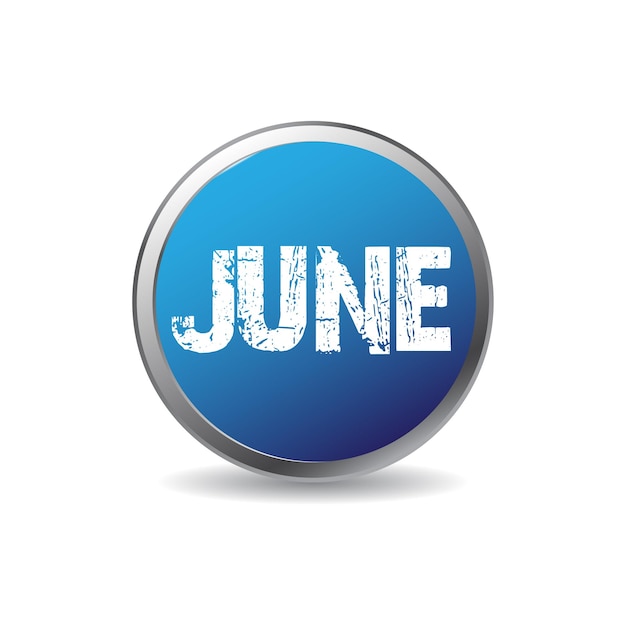 A blue and white circle with the word june on it