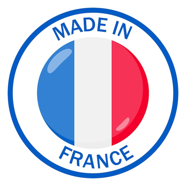 A blue and white circle with the word made in france in the middle.