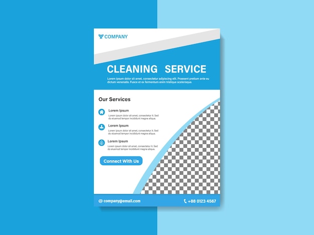 blue and white cleaning service flyer design