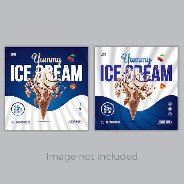 Vector blue and white color social media post design with icecream concept also online ads or promotion