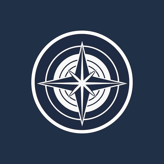 A blue and white compass logo with a blue background