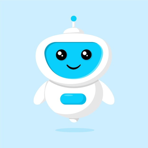 Vector blue and white cute flying robot